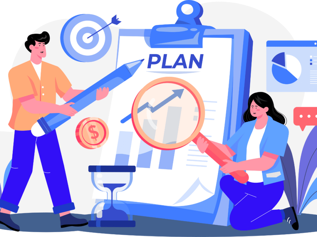 Step-by-step WordPress website building process by AIA Unique with discussion, planning, and design illustration